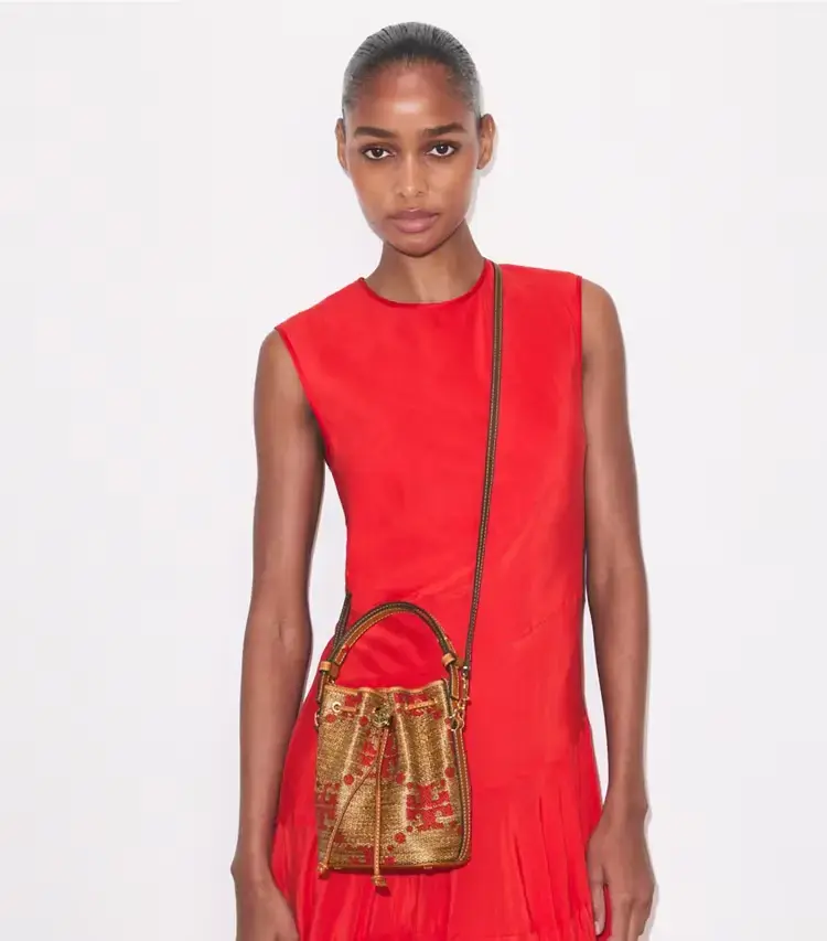 T Monogram Straw Mini Bucket Bag - Image 3