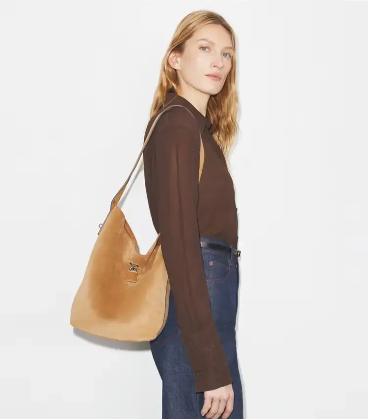 Lock Slim Suede Bucket Bag - Image 2