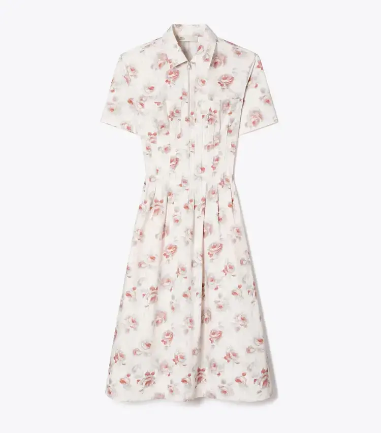 Poplin Pleat-Waist Dress