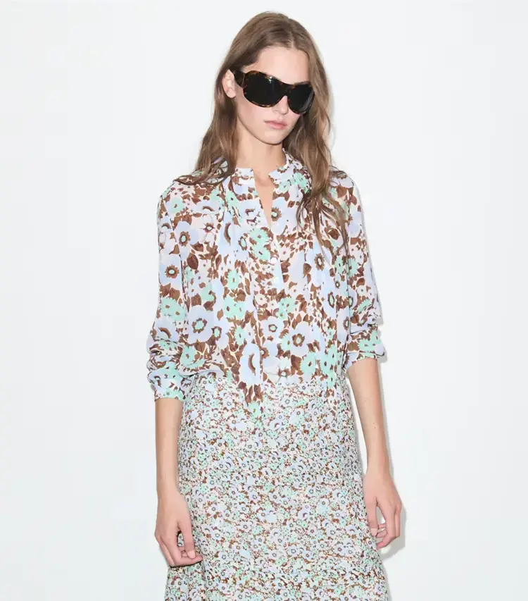 Printed Viscose Bow Blouse - Image 2