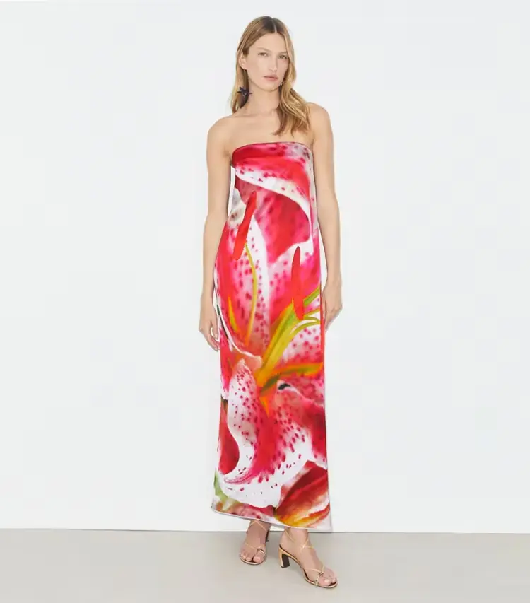 Printed Viscose Strapless Dress - Image 2