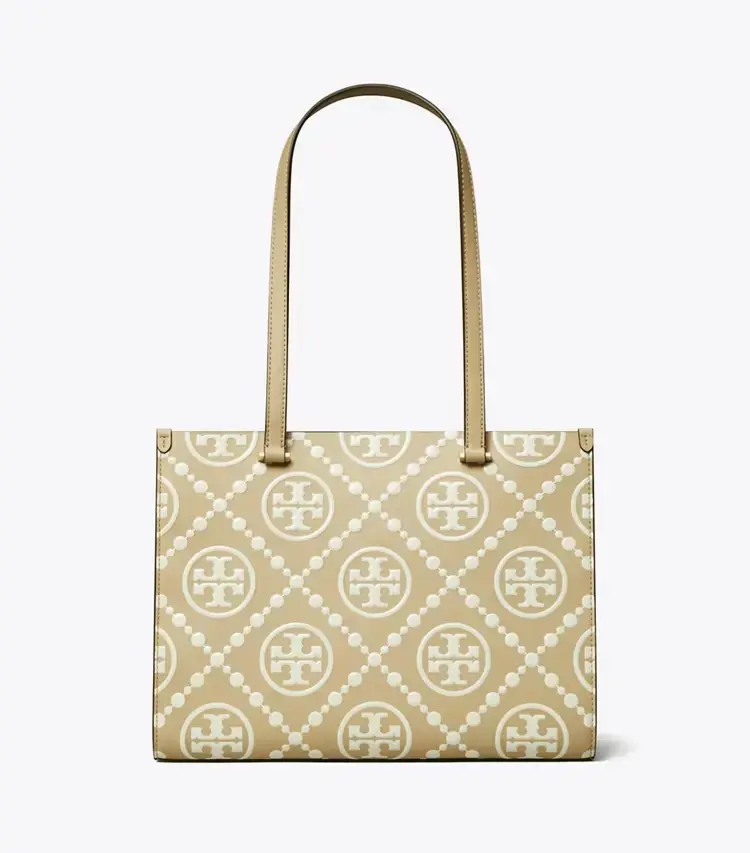 T Monogram Contrast Embossed Small Tote - Image 3
