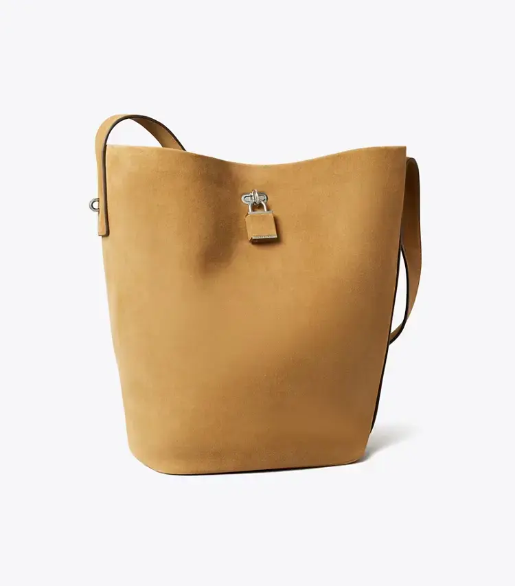 Lock Slim Suede Bucket Bag