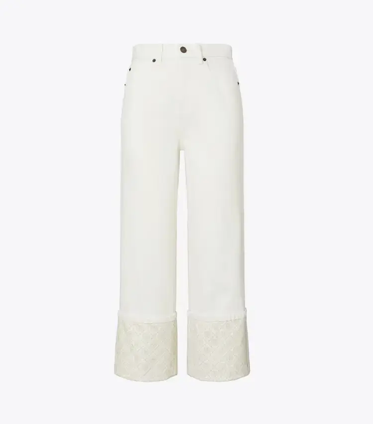 T Monogram Contrast Cuff Cropped Jean