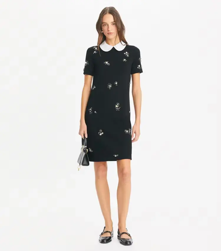 Embellished Poplin Collar Sweater Dress - Image 3