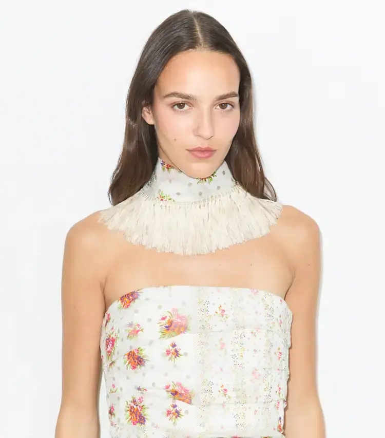 Polka Dot Floral Patchwork Fringe Neckerchief - Image 4