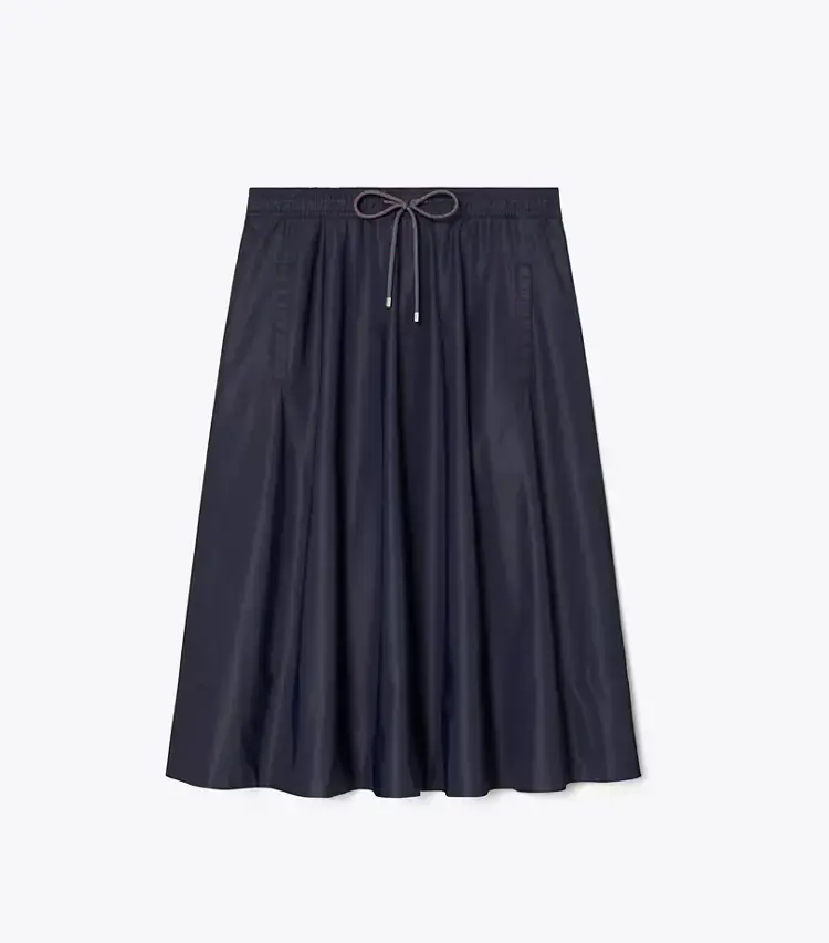 Drawstring Nylon Midi Skirt