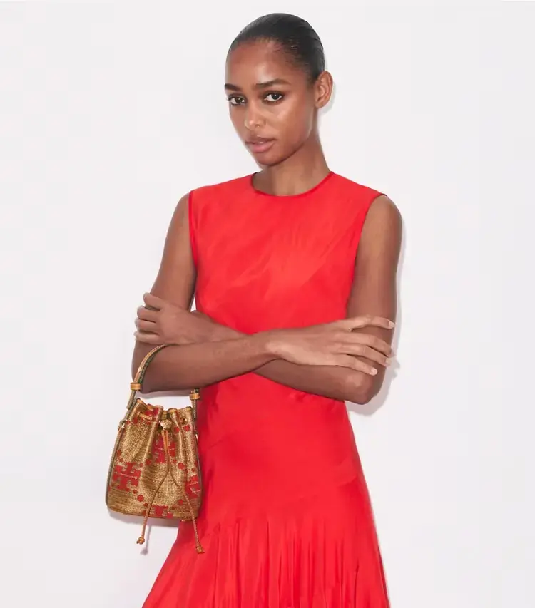 T Monogram Straw Mini Bucket Bag - Image 2