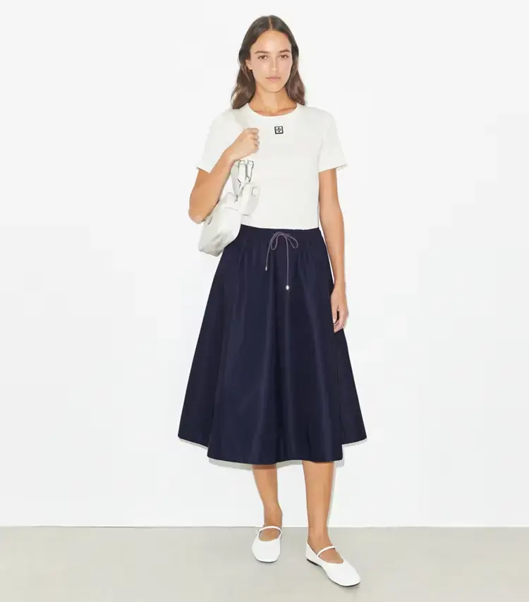 Drawstring Nylon Midi Skirt - Image 2