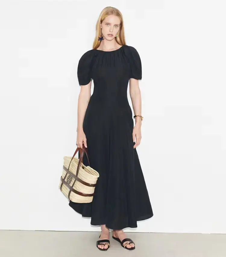 Balloon Sleeve Linen Dress - Image 2