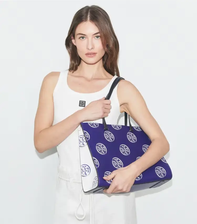 T Monogram Contrast Embossed Tote - Image 2