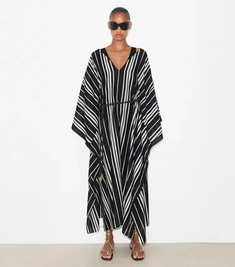 Belted Striped Silk Caftan - Image 2