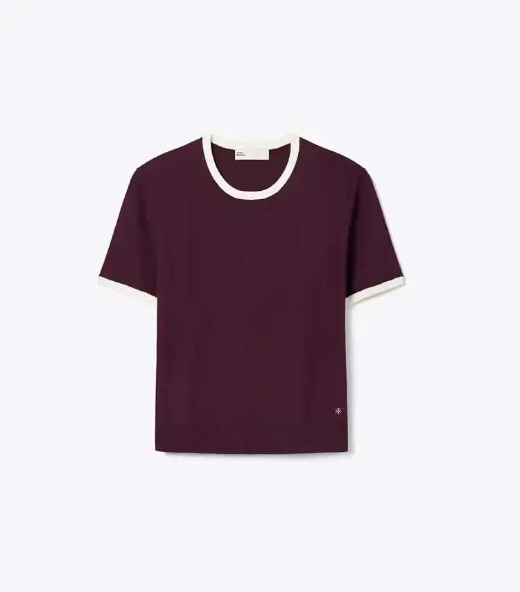 Contrast-Trim Short-Sleeve Sweater