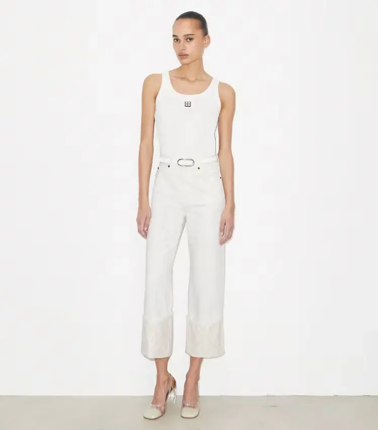 T Monogram Contrast Cuff Cropped Jean - Image 2