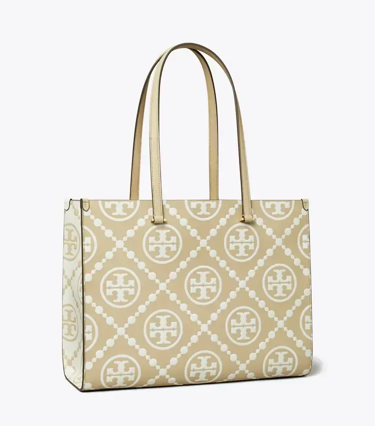 T Monogram Contrast Embossed Tote