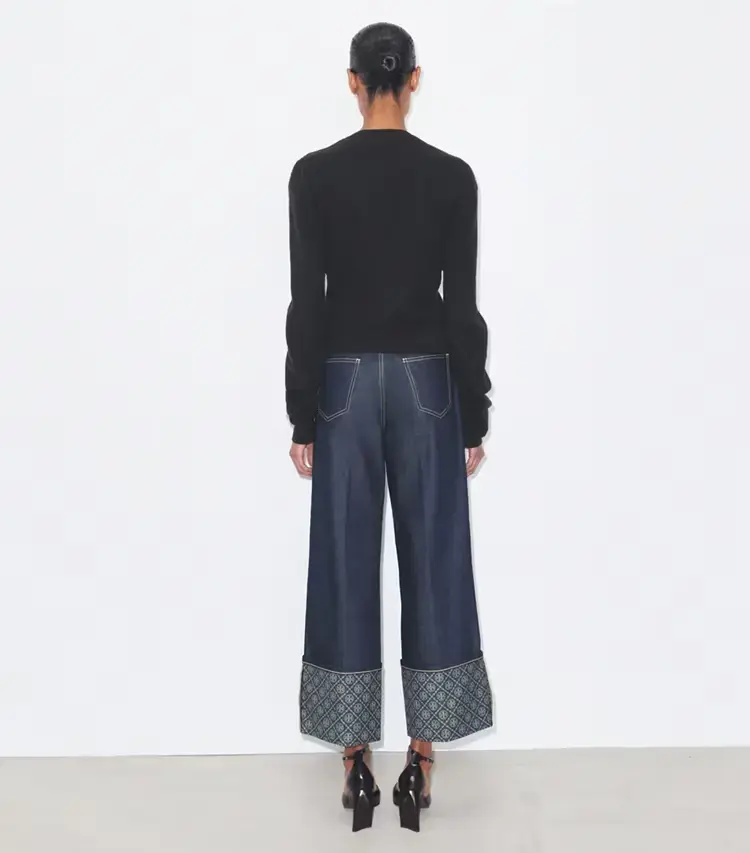 T Monogram Contrast Cuff Straight Leg Jean - Image 3