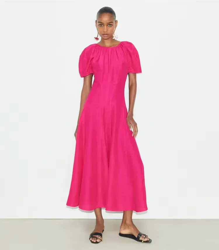 Balloon Sleeve Linen Dress - Image 2
