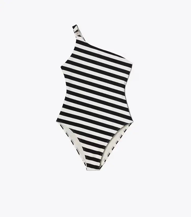 One Shoulder Striped Swimsuit