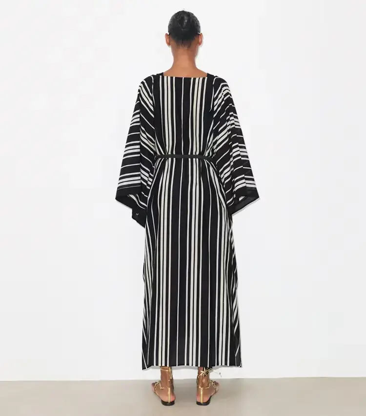 Belted Striped Silk Caftan - Image 3