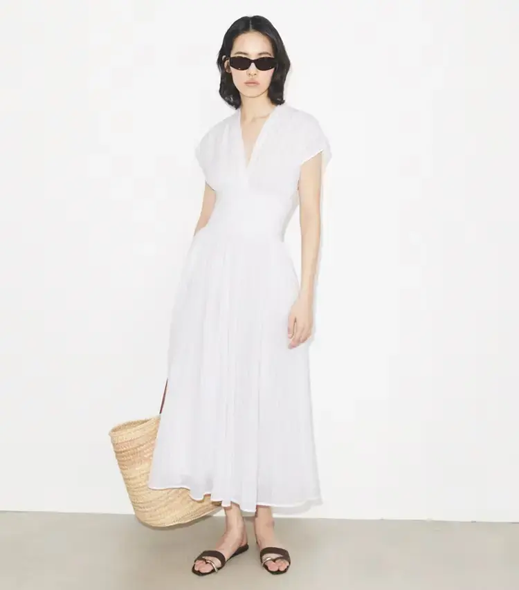 V-Neck Linen Dress - Image 2
